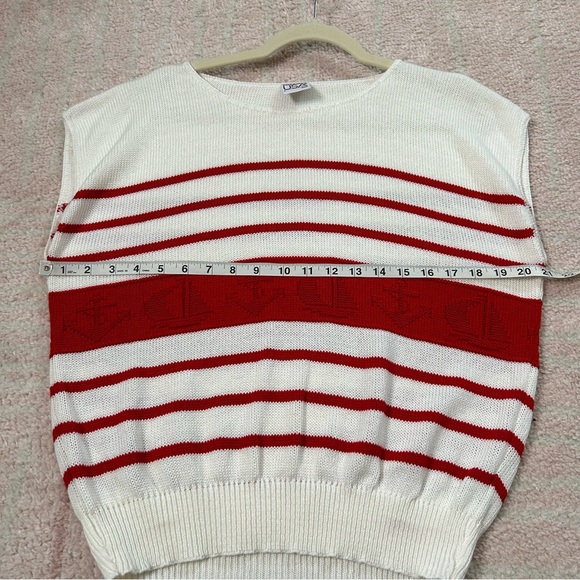 Vintage Cream Red Nautical Striped Sleeveless Sweater Size Large Sailboat Anchor - Picture 7 of 11
